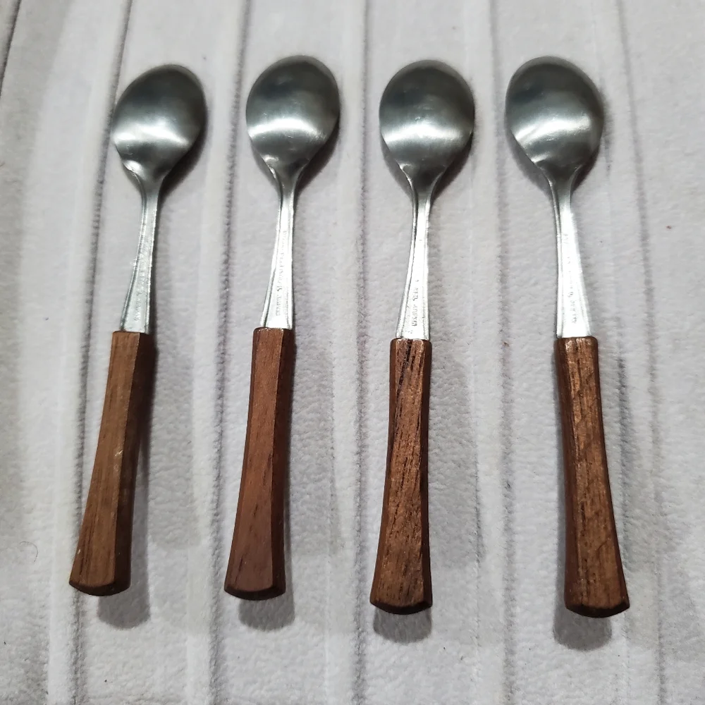 MCM Japan Wood Handle Coctail Appetizer Spoons - Set of 4 🥄🥄🥄🥄 Vintage